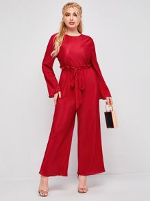 SHEIN Plus Bell Sleeve Paperbag Waist Self Belted Jumpsuit