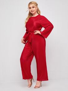 SHEIN Plus Bell Sleeve Paperbag Waist Self Belted Jumpsuit
