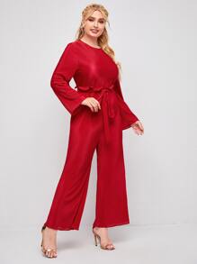SHEIN Plus Bell Sleeve Paperbag Waist Self Belted Jumpsuit