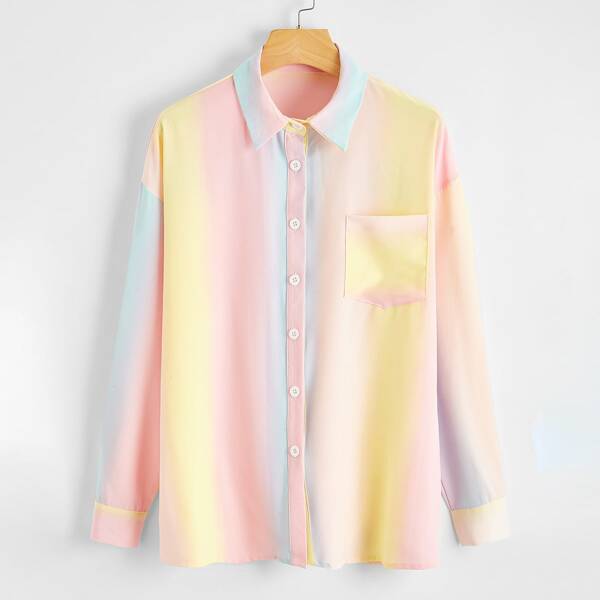 

Ombre Drop Shoulder Button Blouse, Multicolor