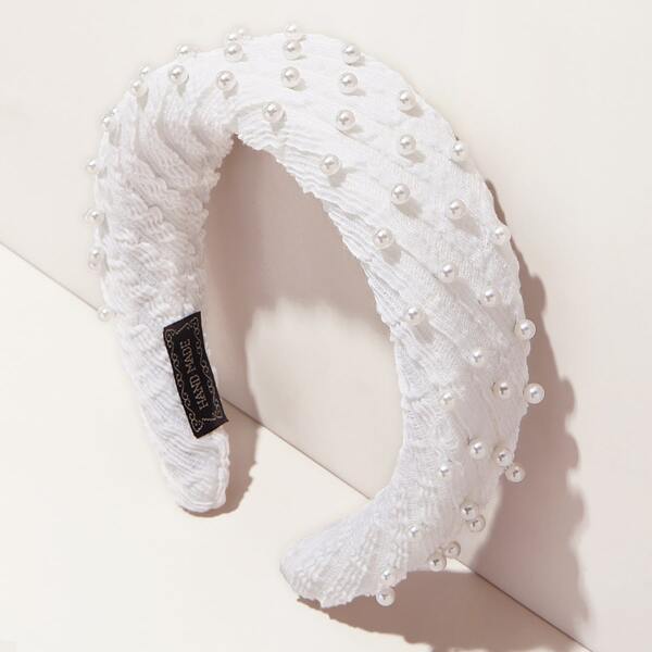 

Faux Pearl Padded Hair Hoop, White