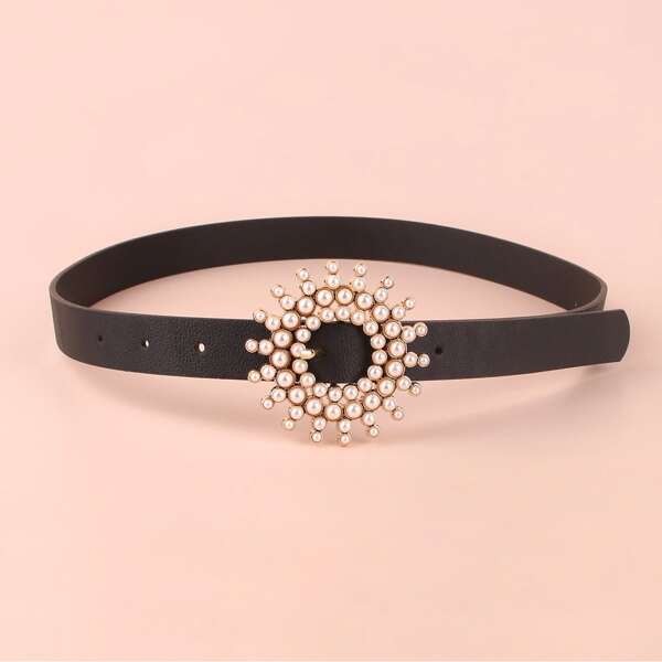 

Faux Pearl Buckle Belt, Black
