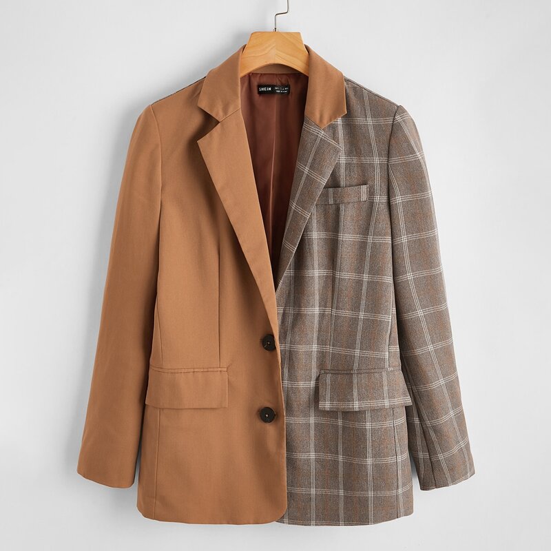 

Plaid Color Block Blazer, Multicolor