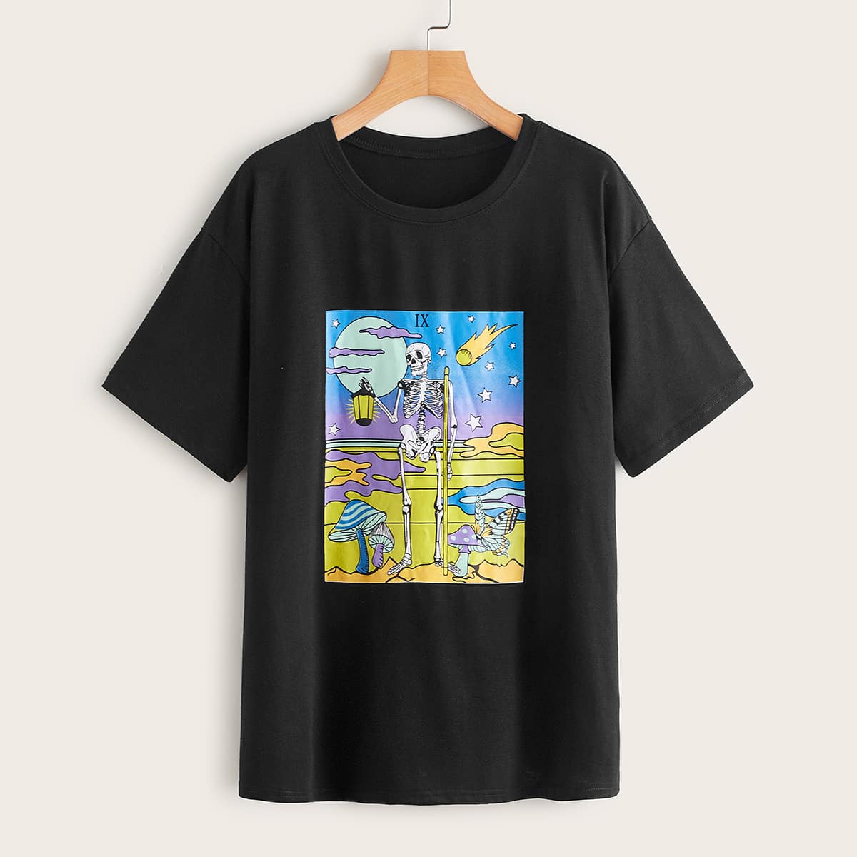 

Skull Graphic Oversized Tee, Black