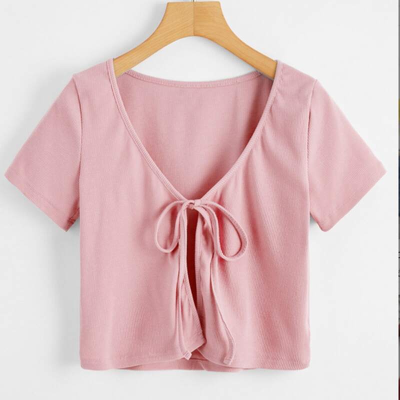 

Self Tie Crop Top, Baby pink