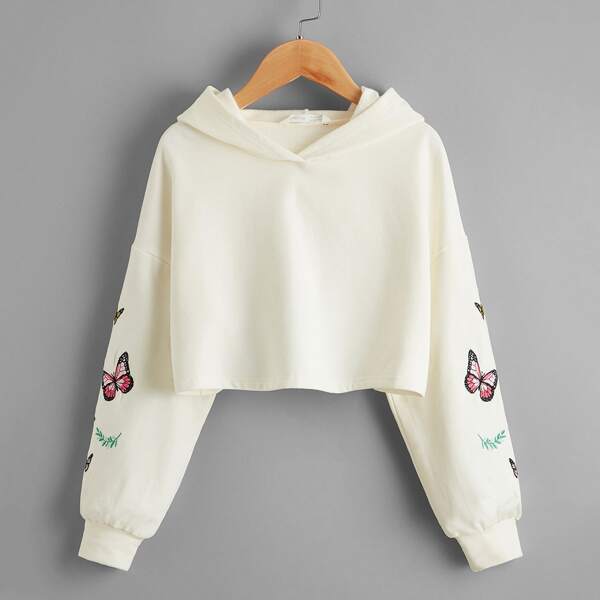 

Plus Butterfly Embroidery Drop Shoulder Pullover, Beige
