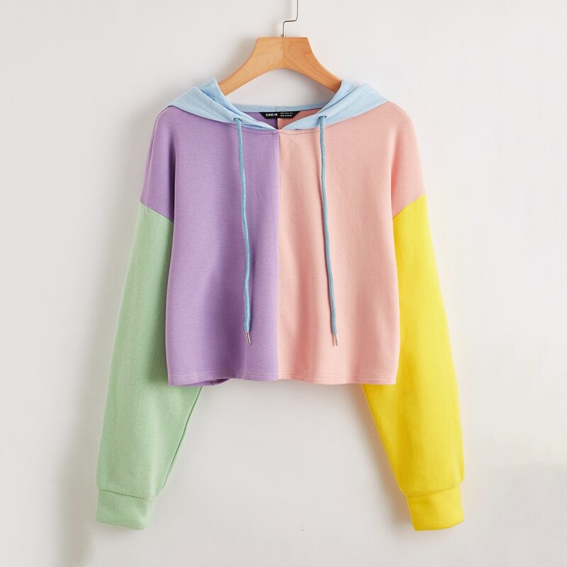 

Drop Shoulder Colorblock Crop Hoodie, Multicolor