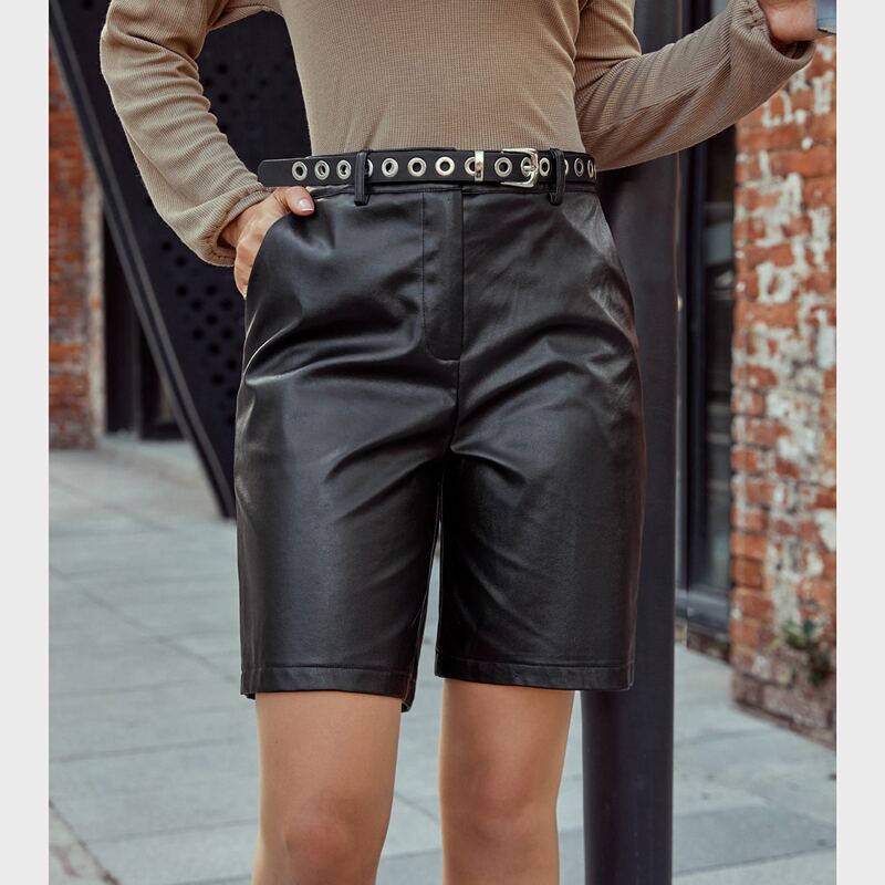 

PU Leather Bermuda Shorts Without Belt, Black