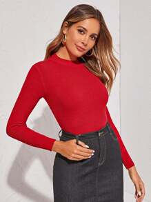 SHEIN Clasi 素色規則袖合身毛衣 - 紅色 - 查看 3