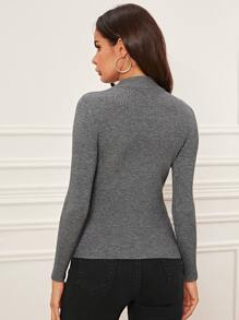 SHEIN Privé Solid Regular Sleeve Fitted Jumper - Grey - View 2