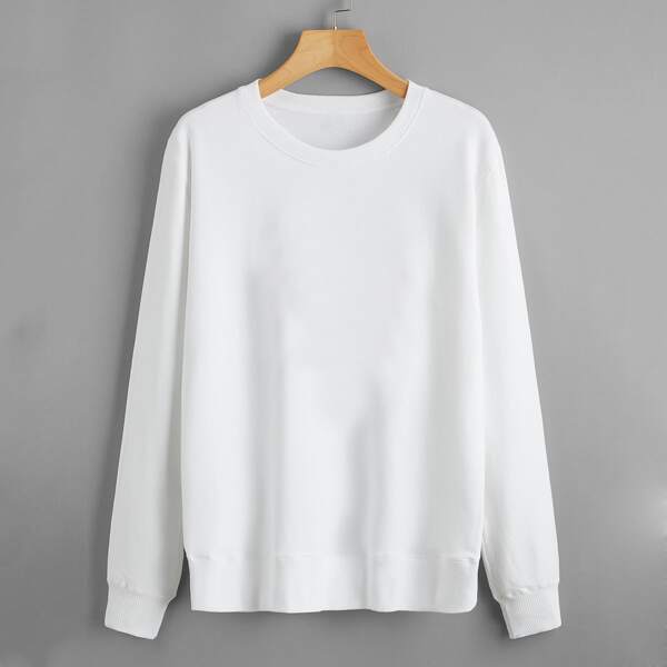 

Solid Round Neck Sweatshirt, White