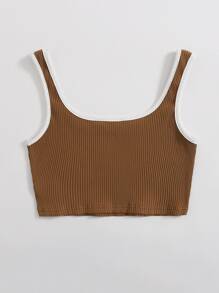 SHEIN EZwear Hộp Ringer dệt kim gân - màu nâu - Xem 2