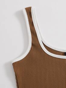 SHEIN EZwear Hộp Ringer dệt kim gân - màu nâu - Xem 4