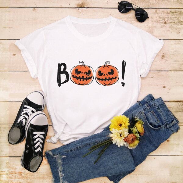 

Halloween Pumpkin Graphic Tee, White