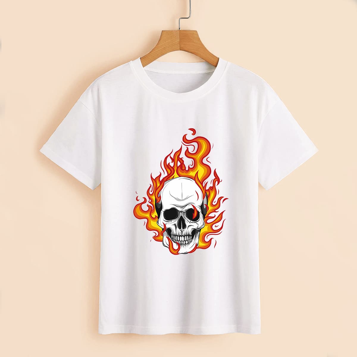 

Halloween Skull & Fire Graphic Tee, White