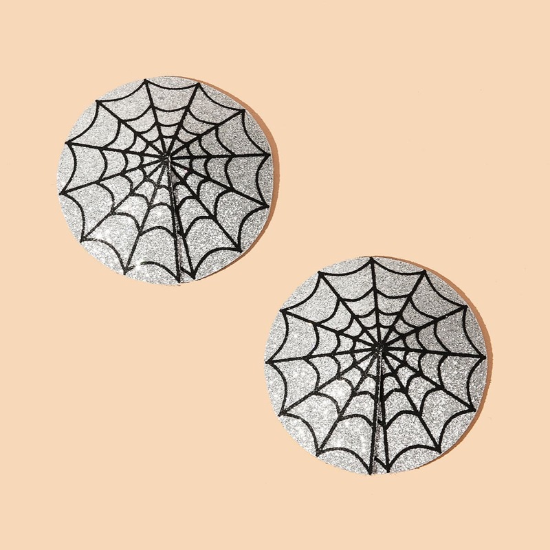 

1pair Spider Web Pattern Nipple Cover, Silver