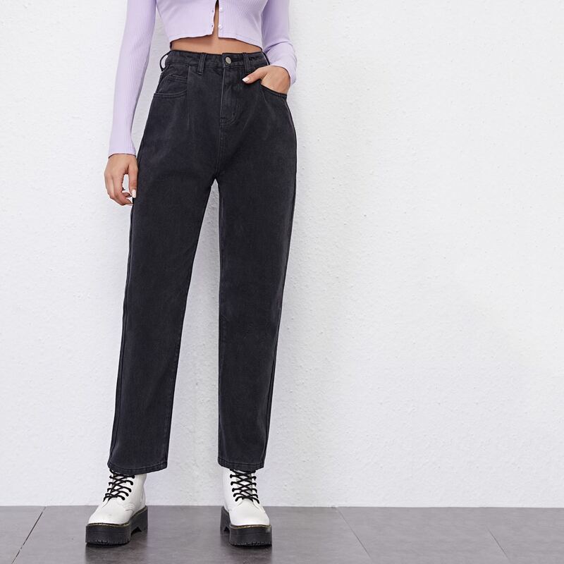 

High Waisted Straight Jeans, Black