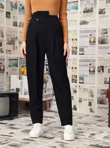 Stepped Waist Tapered Pants - Black - View 1