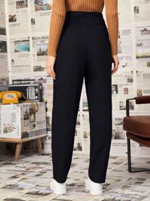 Stepped Waist Tapered Pants - Black - View 2