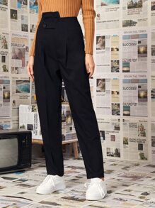 Stepped Waist Tapered Pants - Black - View 5