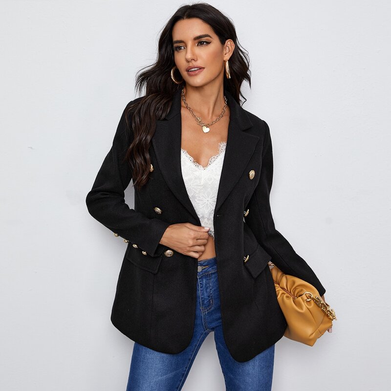 

Double-breasted Self Belt Blazer, Black