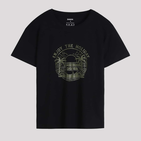 

Palm Tree And Slogan Graphic Tee, Black
