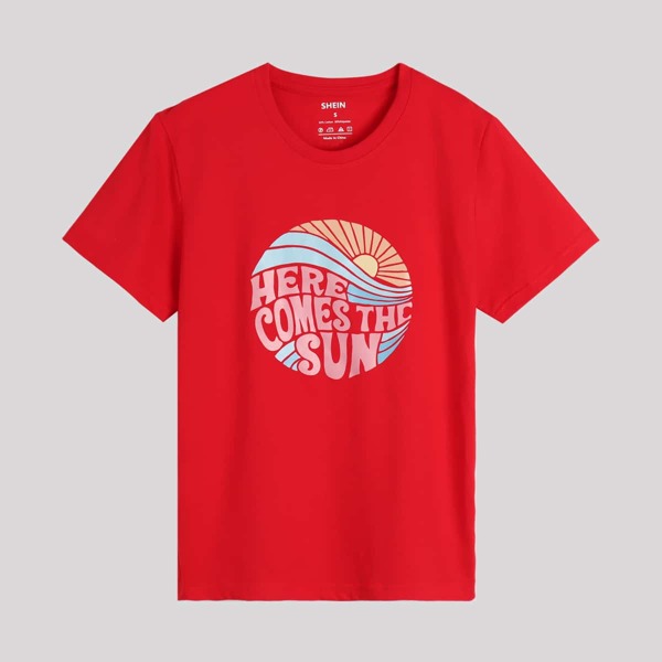 

Slogan And Graphic Print Tee, Red