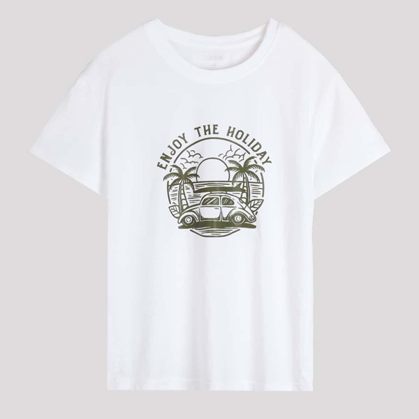 

Palm Tree And Slogan Graphic Tee, White