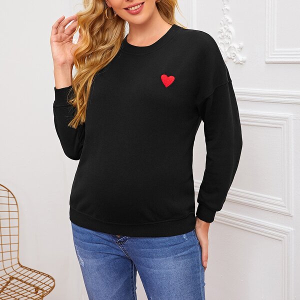 

Maternity Heart Embroidery Pullover, Black