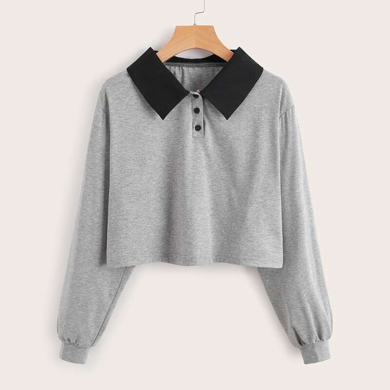 

Contrast Collar Polo T-Shirt, Light grey