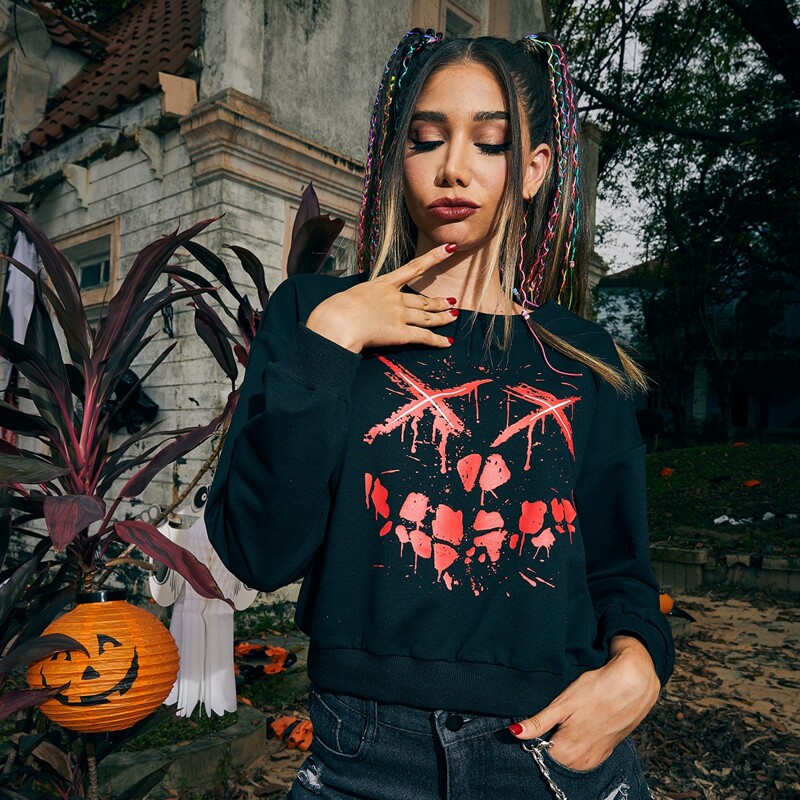 

Halloween Graphic Print Sweatshirt, Black