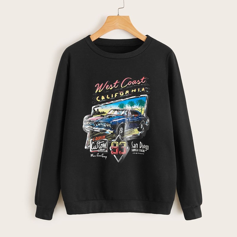 

Car & Letter Graphic Sweatshirt, Black