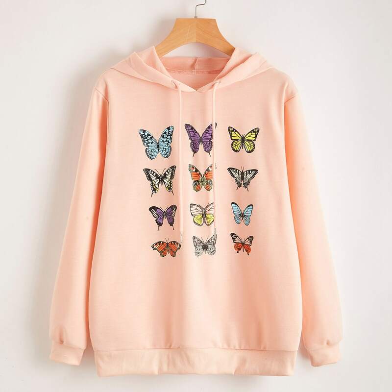 

Butterfly Print Sweatshirt, Coral pink