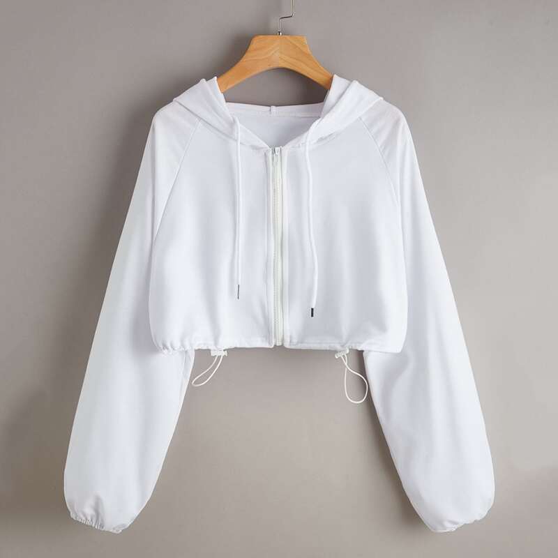 

Drawstring Hem Zip Hoodie, White