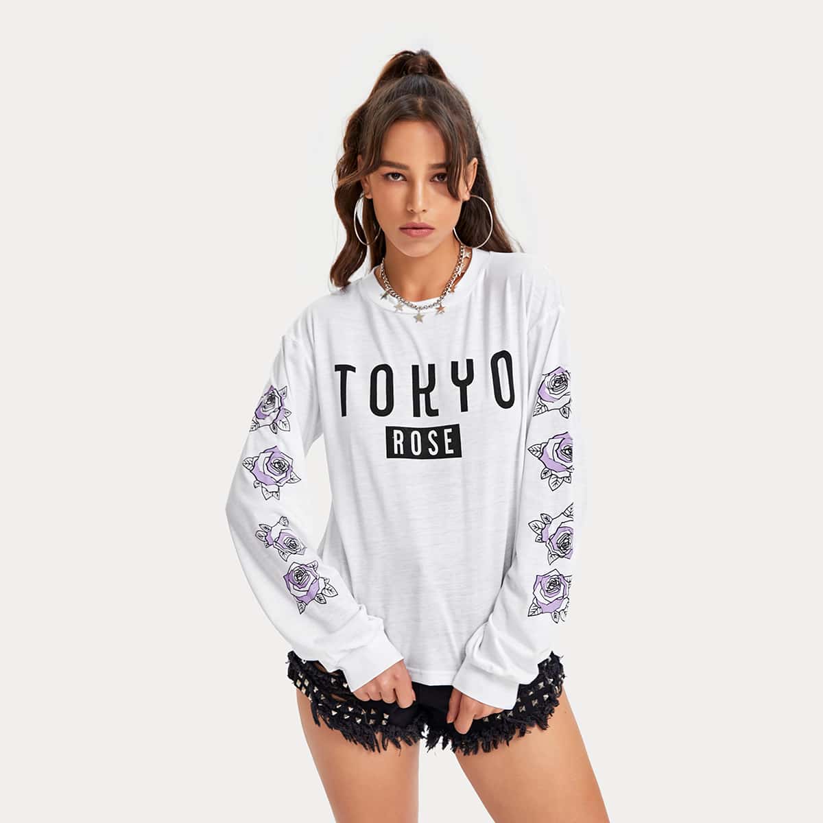 

Floral & Letter Graphic Tee, White