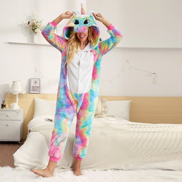 

3D Ear Design Tie Dye Teddy Plush Onesie, Multicolor