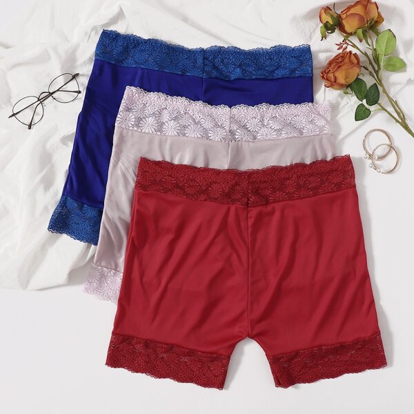 

3pack Plus Floral Lace Safety Shorts, Multicolor