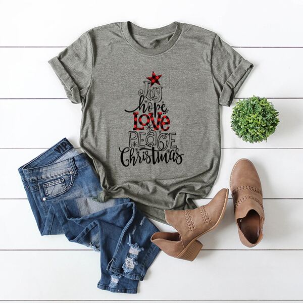 

Christmas Letter Graphic Short Sleeve Tee, Grey