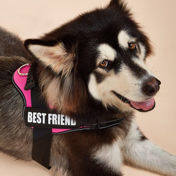 

1pc Dog Letter Graphic Reflective Harness, Pink