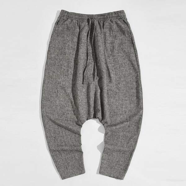 

Men Drawstring Waist Harem Pants, Grey