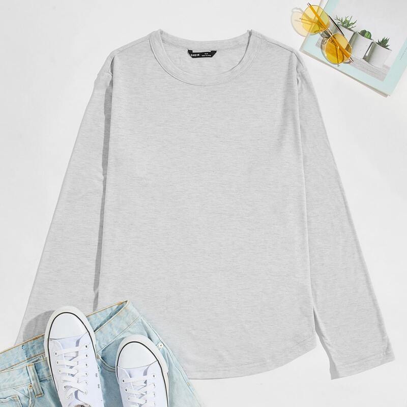 

Men Curved Hem Solid Tee, Light grey