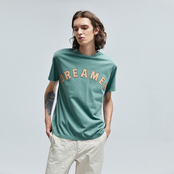 

Men Letter Graphic Tee, Mint green