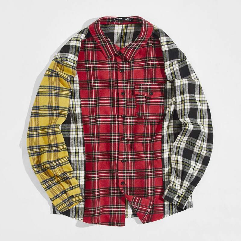 

Guys Flap Pocket Colorblock Plaid Shirt, Multicolor