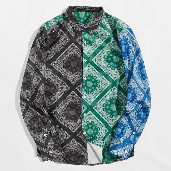 

Men Paisley Print Colorblock Shirt, Multicolor