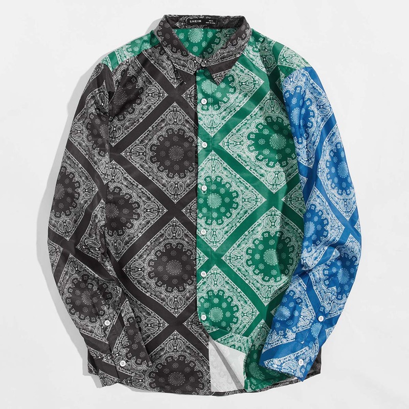 

Guys Paisley Print Colorblock Shirt, Multicolor