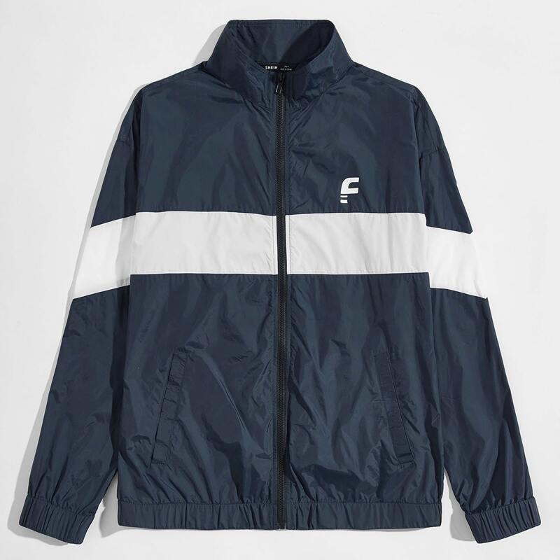 

Guys Graphic Print Contrast Panel Wind Jacket, Dusty blue