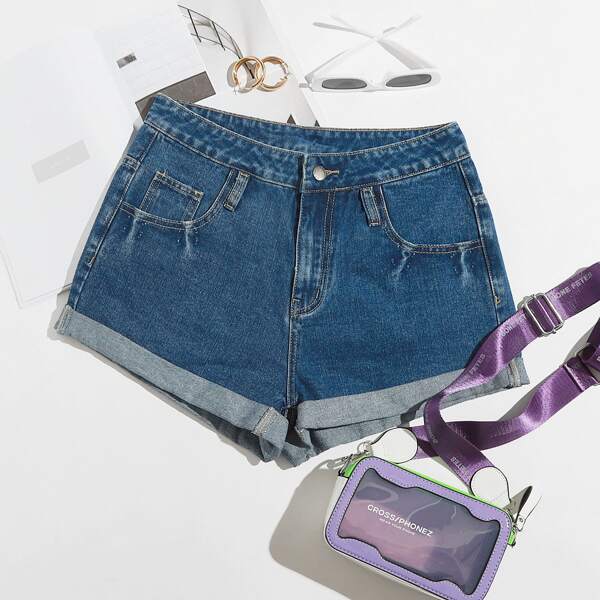 

Roll Up Hem Denim Shorts, Medium wash