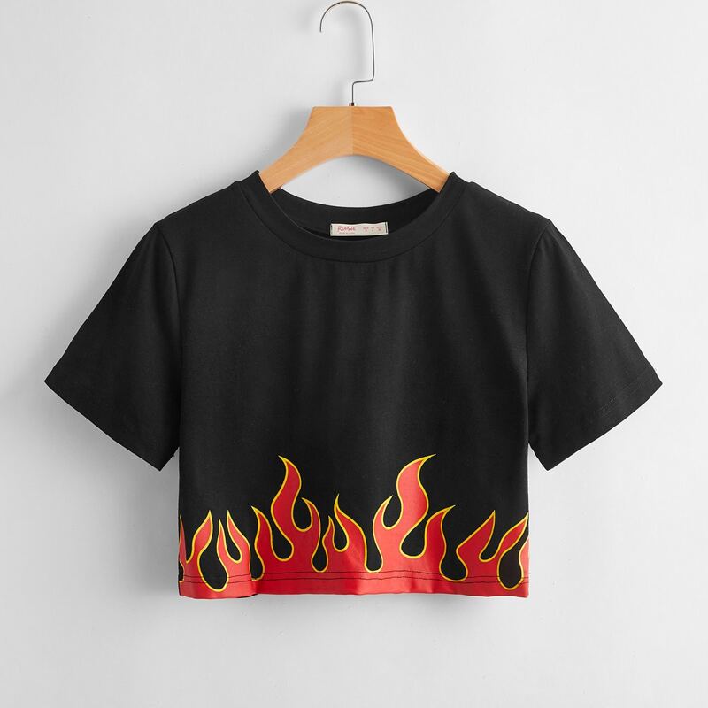 

Fire Graphic Crop Top, Black