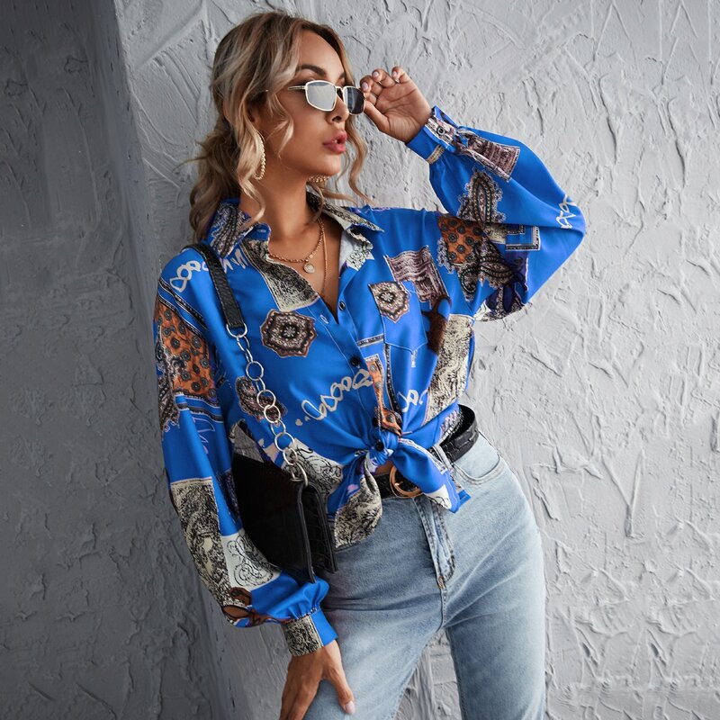 

Bishop Sleeve Scarf Print Blouse, Royal blue