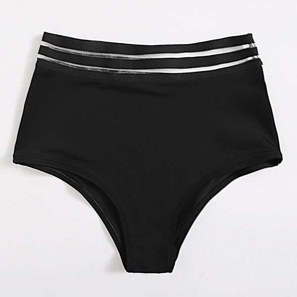 

Striped Mesh High Waisted Bikini Panty, Black